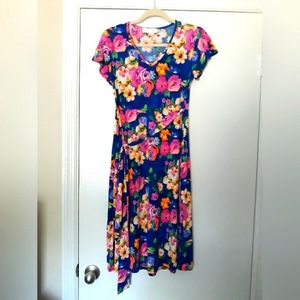 Cobalt Bright Floral Faux Wrap Knit Dress